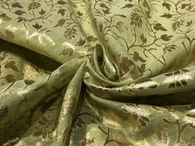 Silk Brocade fabric 44" wide light olive with all over floral gold Jacquard BRO946A[1]
