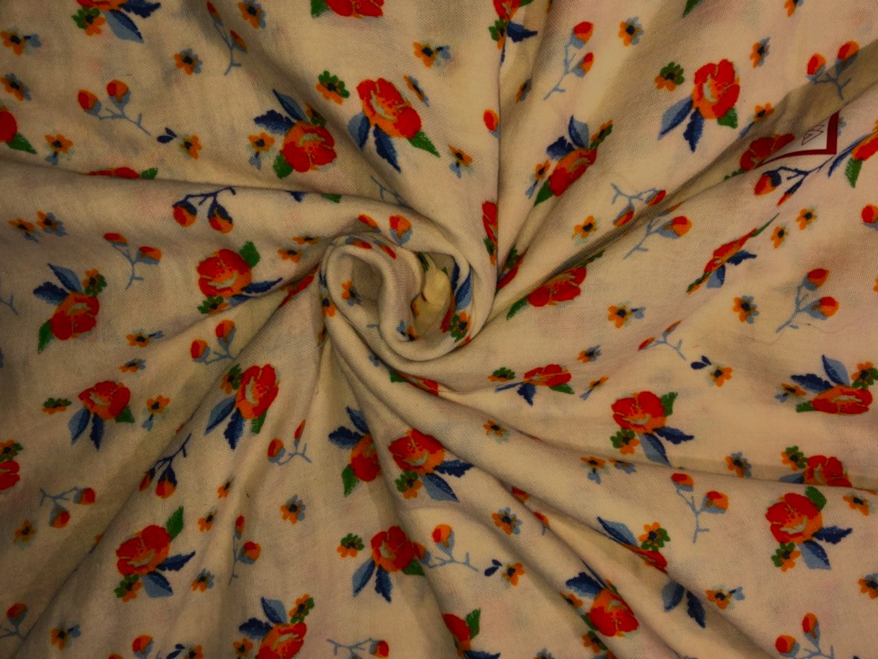 100% Cotton double cloth cotton print available in 4 different prints beach palms / blueish grey floral / pretty dainty pink orange floral AND dark ivory orange flower motif