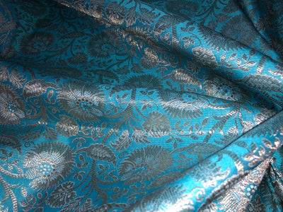 Silk Brocade Fabric metallic gold jacquard  44" wide BRO952 available in 4 colors turquoise/pink/lavender blue and peach