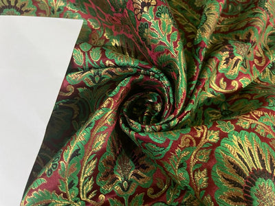 Silk Brocade fabric green and red with metallic gold  jacquard 44" WIDE BRO898A[3]