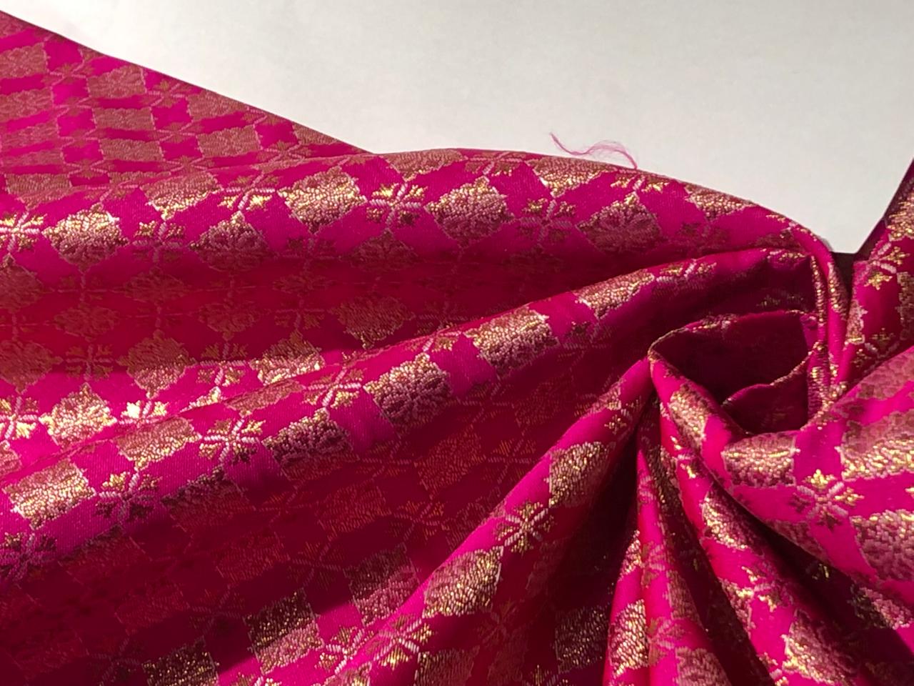 Silk Brocade fabric with leaf  jacquard available in 4 COLORS plum, teal ,red  and pink BRO998[1/2/3/4]