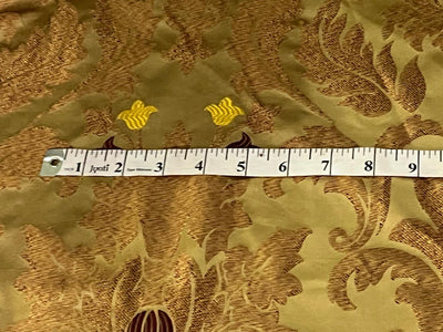 100% Silk Taffeta Jacquard Fabric  REVERSABLE one side floral gold  with yellow gold and wine stripes and other side floral gold with hints of wine TAFJACNEW18