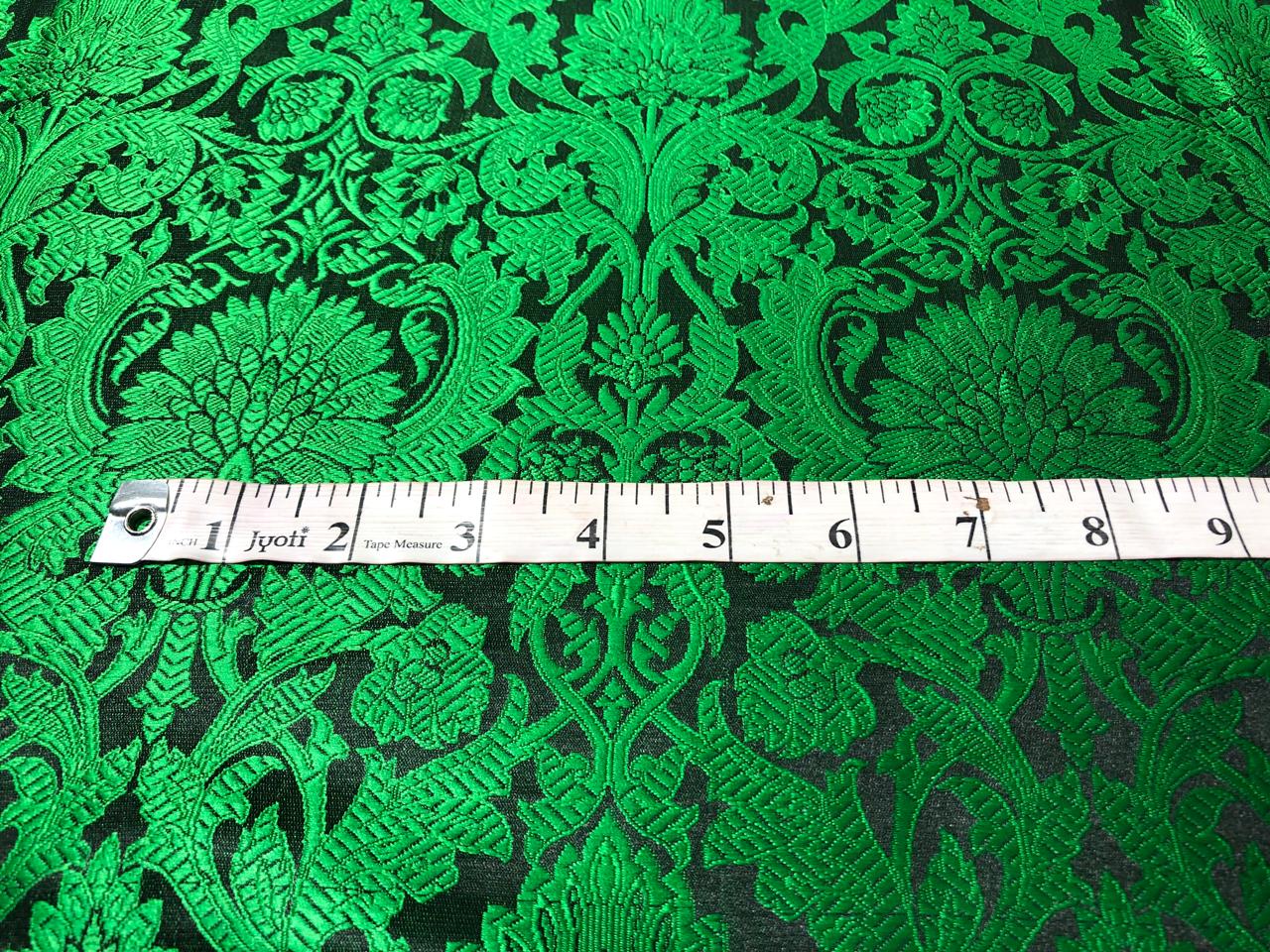 Silk Brocade fabric GREEN WITH BLACK  floral   jacquard  BRO1000[4]