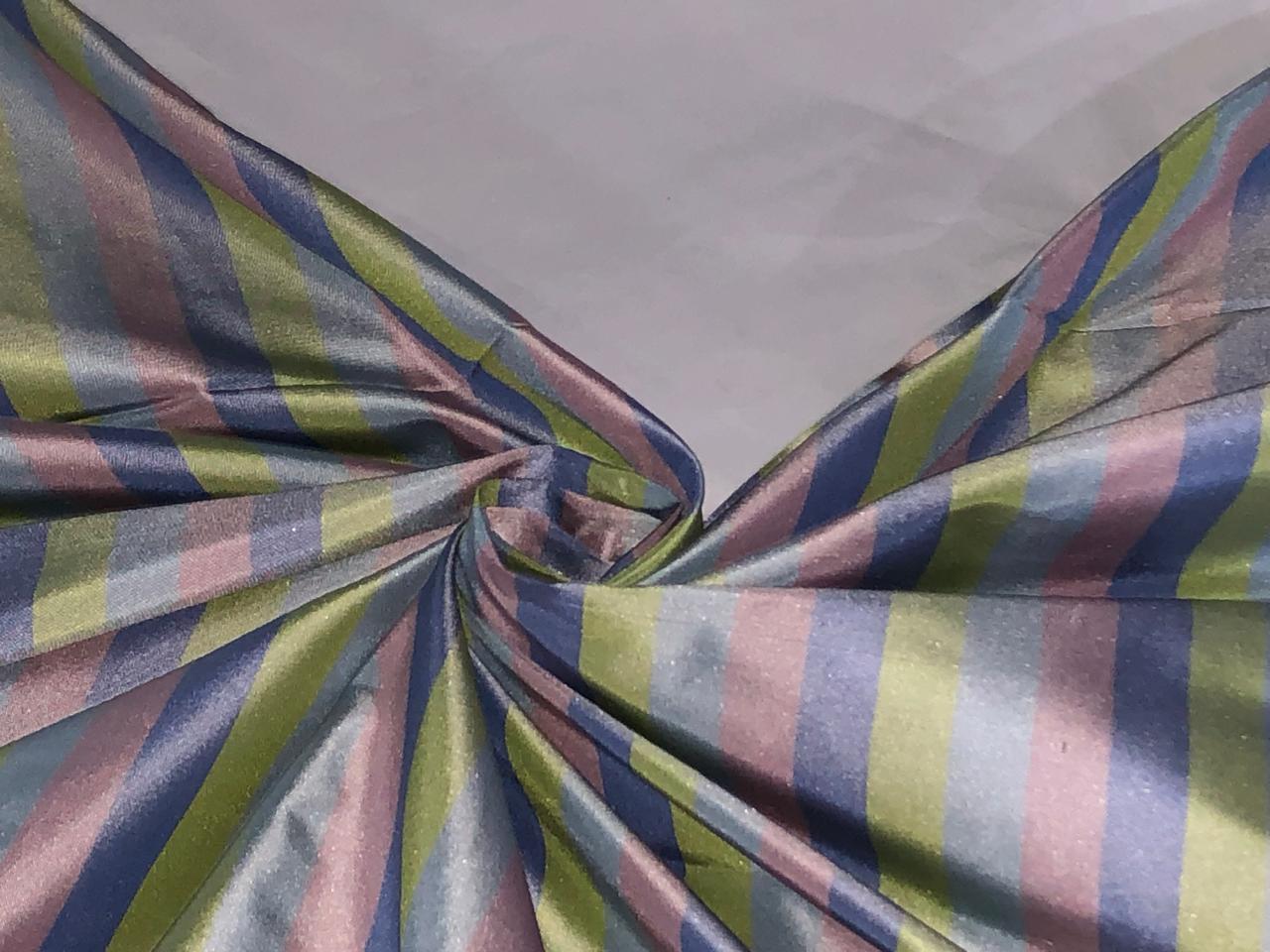 100% Silk Taffeta Fabric GREEN,BLUE,DUSTY ROSE Stripes 54" WIDE TAFS162[3]