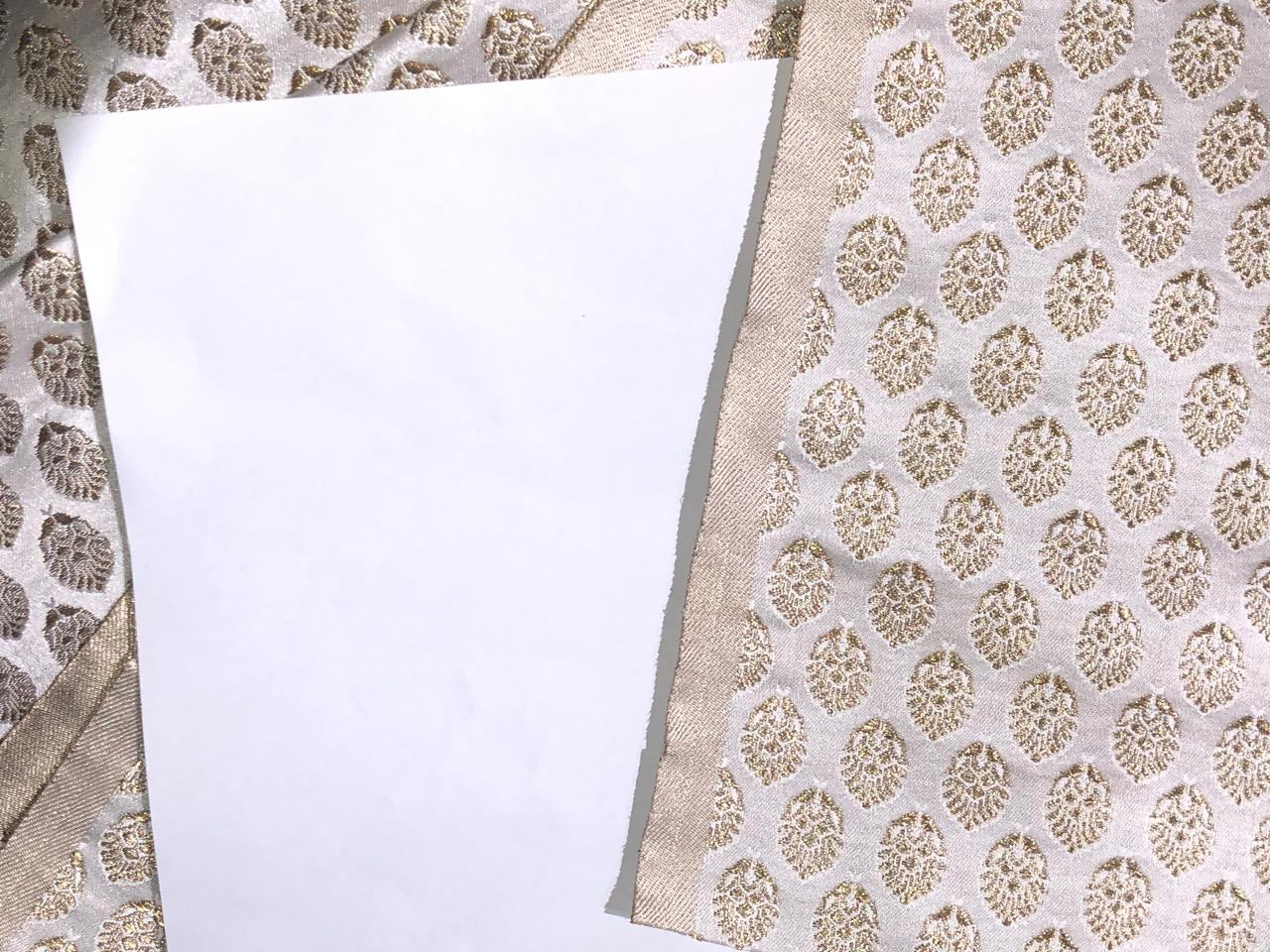 Silk Brocade fabric 44" wide  IVORY WITH METALIC GOLD MOTIF JACQUARD BRO 980 available in 3 designs