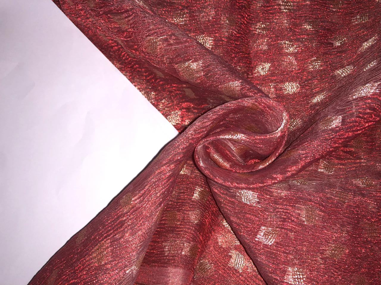 Tissue Crushed sheer MOTIF jacquard fabric 44"wide available in 3 COLORS rust bronze,pink lavender and sea blue