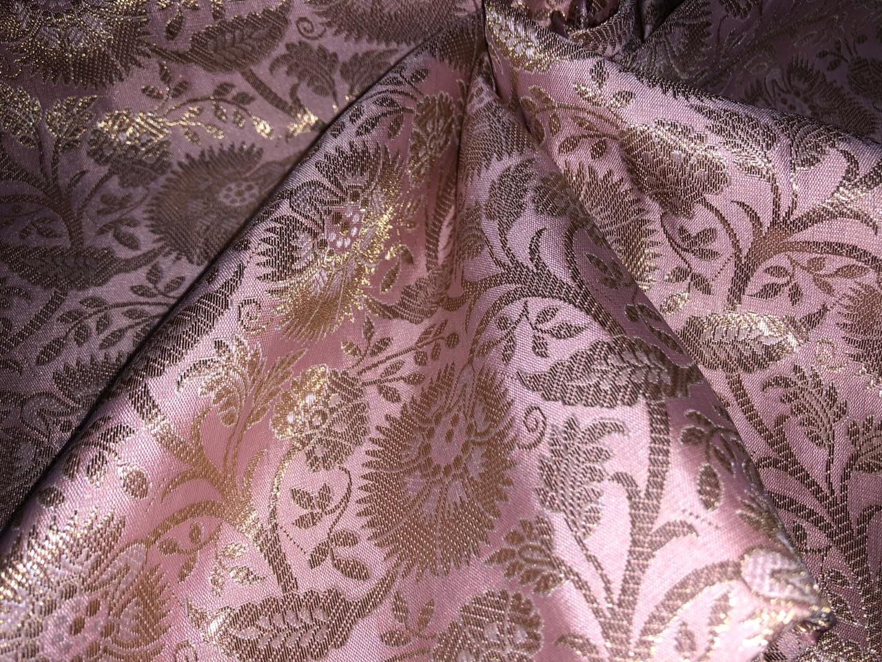 Silk Brocade Fabric metallic gold jacquard  44" wide BRO952 available in 4 colors turquoise/pink/lavender blue and peach