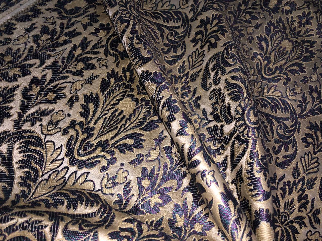 Silk Brocade fabric floral  jacquard  available in 2 colors gold with pink and blue / gold with red and grey BRO1005[1/2]