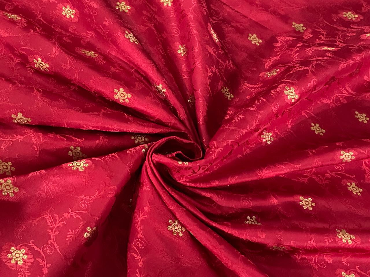 Silk Brocade Fabric  metallic gold jacquard  44"wide available in 2 colors red and watermelon red BRO953[3/4]