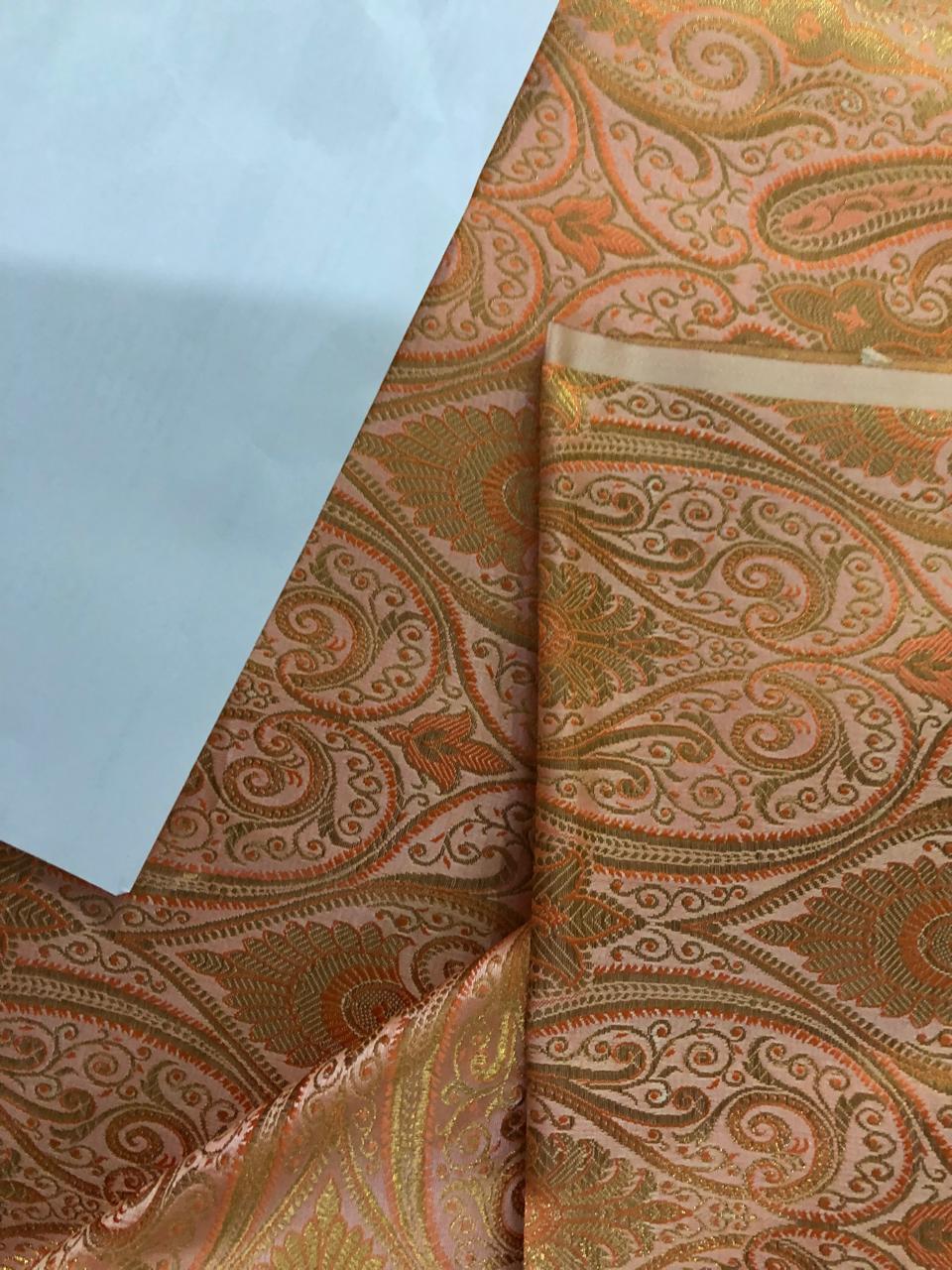 Silk Brocade Fabric PEACH X metallic gold Color PAISLEYS 44" wide BRO947[1]