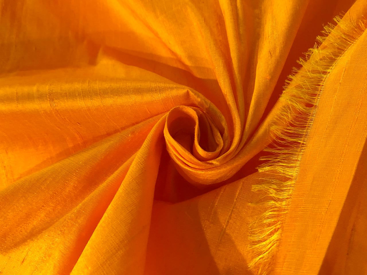 100% PURE SILK DUPIONI FABRIC MANGO YELLOW colour 54&quot; wide WITH SLUBS*[MM68[6]