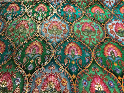 Silk Brocade Fabric beautiful jacquard  in multi colors 44""wide available in 4 color choices shades of greens/shades of blue and pink/shades of purple and pink and shades of olive and sea green   BRO967