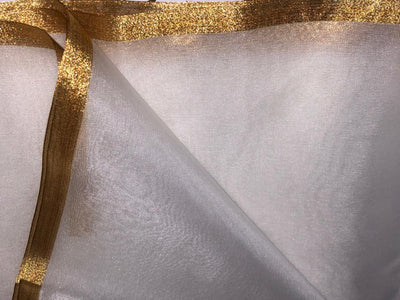 100% Silk ORGANZA FABRIC WHITE WITH GOLD BORDER 44" WIDE [15915]