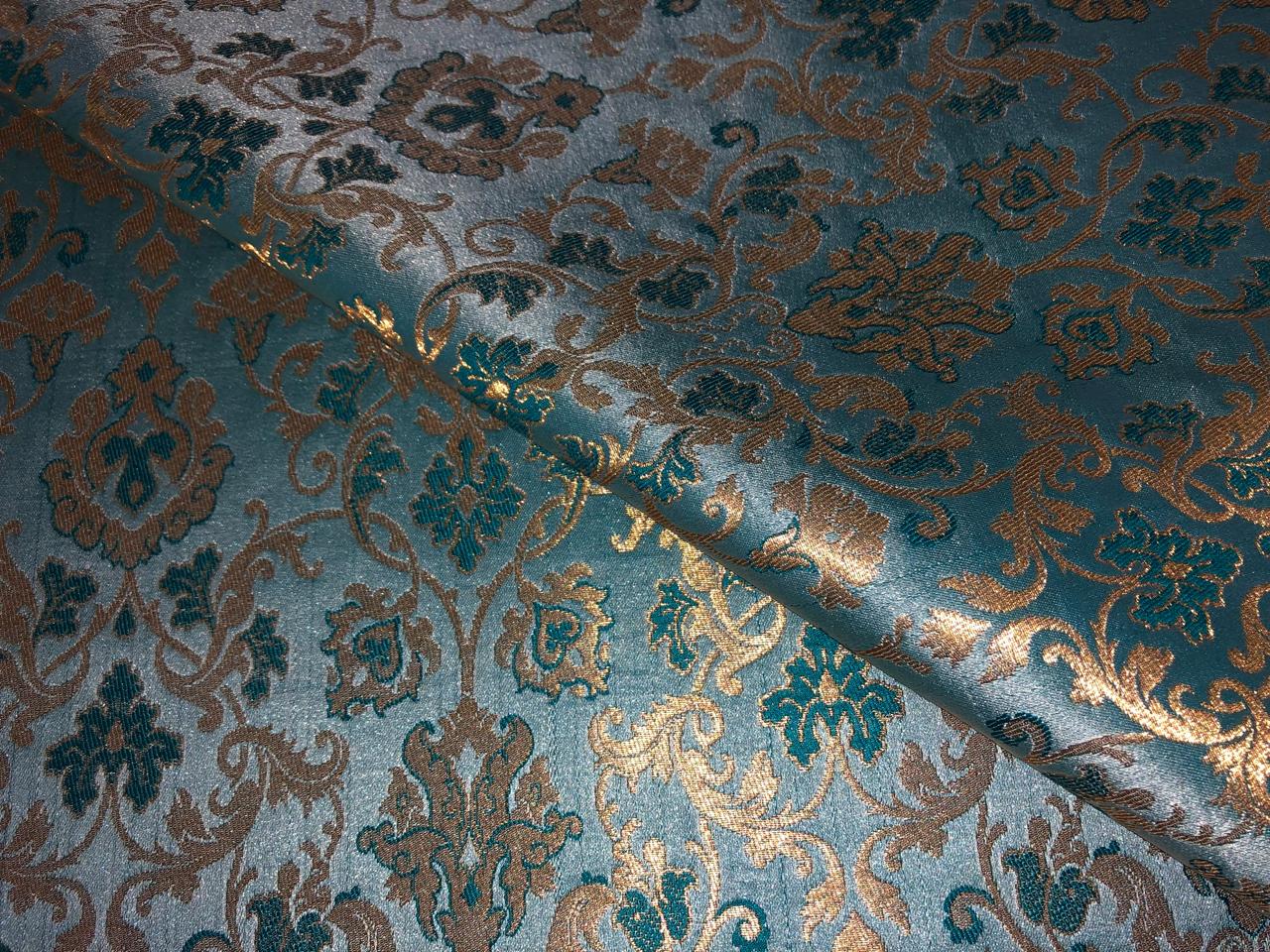 Silk Brocade fabric with  gold jacquard  BRO1018 available in 4 colors gold/lilac/grey and sea blue BRO1018