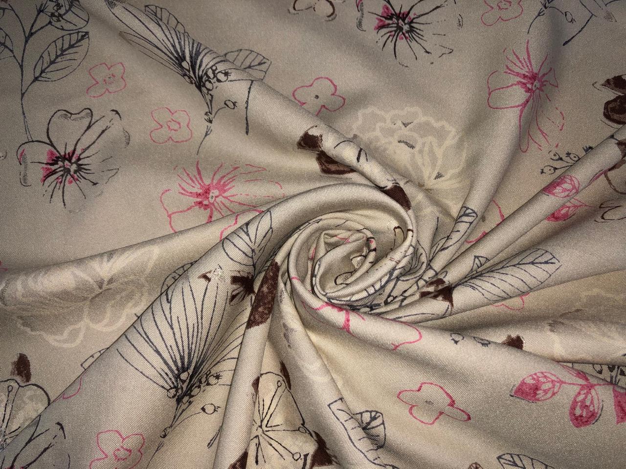 Premium Viscose Rayon fabric with foil print FLORAL 58" wide available in THREE  colors BEIGE, SEA GREEN AND DUSTY ROSE