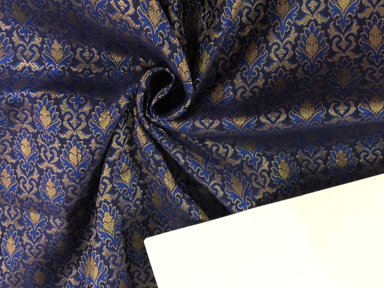 Silk Brocade fabric 44" wide  JACQUARD available in 4 colors green and blue/gold and blue/army green and blue and navy and blue   BRO971