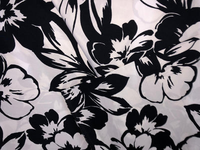 100% Cotton Poplin lycra Floral Print black and white 44" wide [16163]