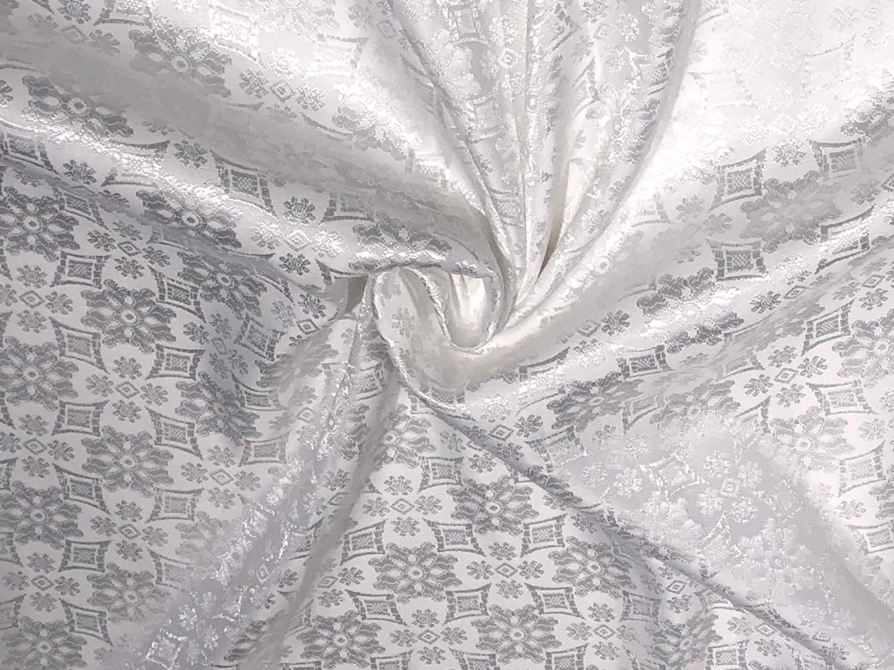 Silk Brocade fabric WHITE SELF  JACQUARD available in 4 DESIGNS GEOMETRIC FLORAL/FLORAL VINE/PAISLEY AND GEOMETRIC TRIANGLES  BRO961