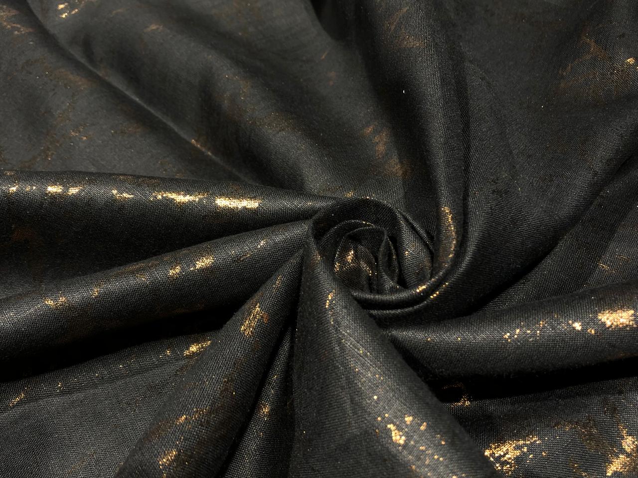 100% HEMP BLACK  color fabric with gold foil print 58" wide [16105]