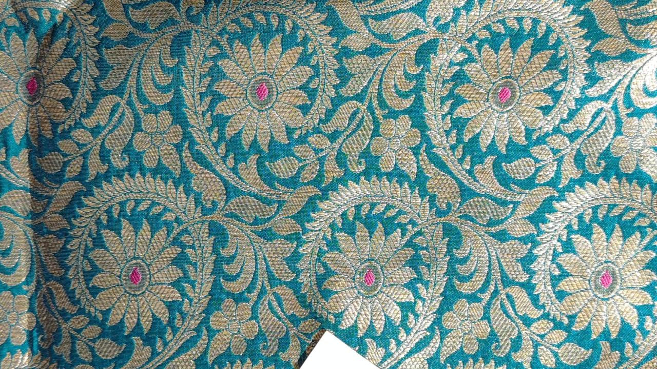 Silk Brocade Fabric  jacquard 44" wide  BRO974A available in 3 colors peacock green/deep olive and pink x orange