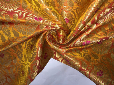 Brocade Fabric MANGO with floral Jacquard x metallic gold  Color 44" WIDE BRO979[2]