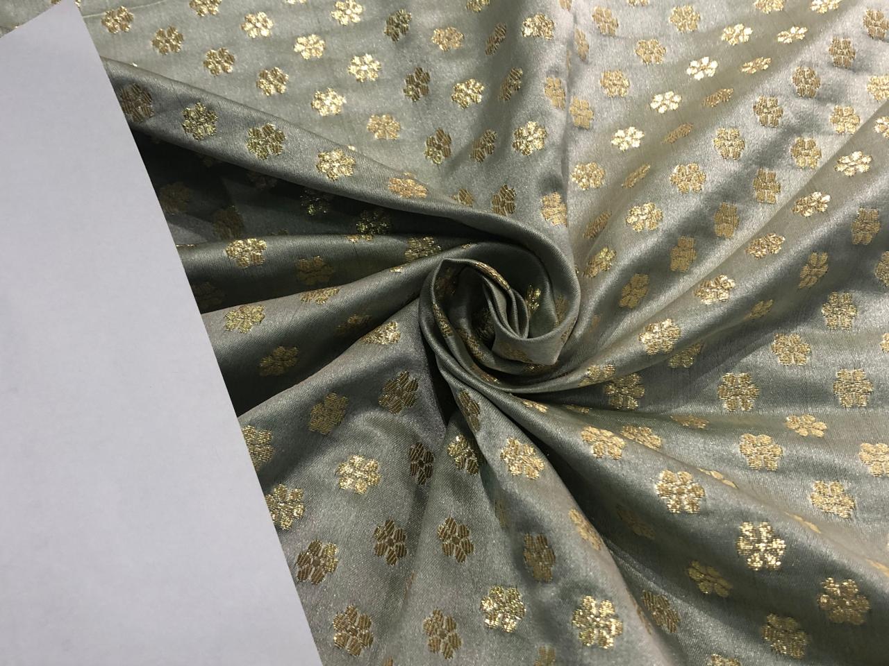 Brocade Fabric with metallic gold small flower motif Jacquard 44" WIDE BRO982 available in 4 colors peach,sea foam,pistachio and silver grey