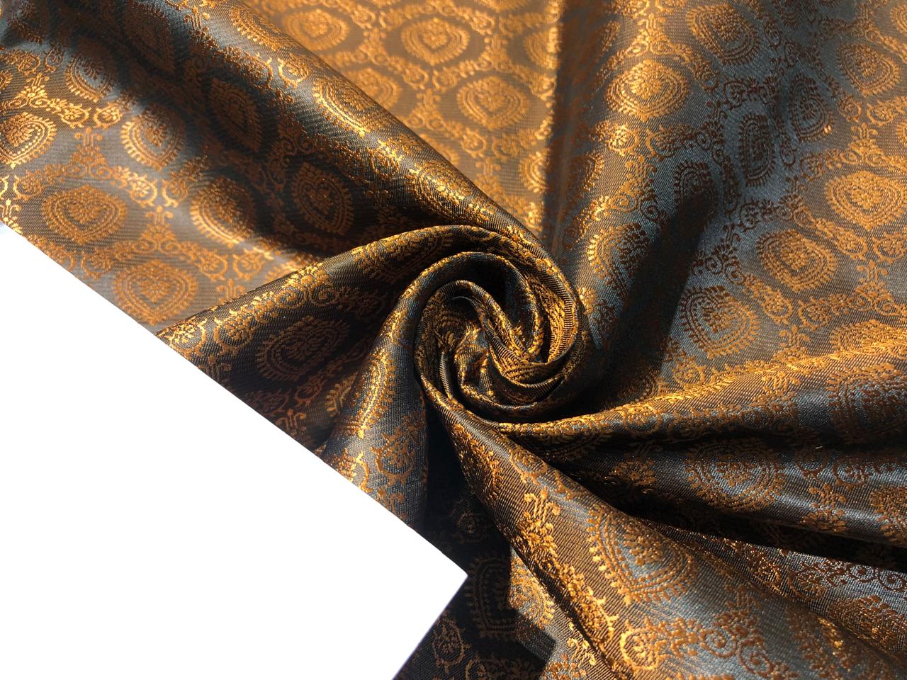 Silk Brocade  fabric~ satin 44" wide jacquard mustard and brown  BRO996[1]