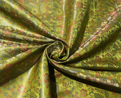 Silk Brocade  fabric~  44" wide FLORAL  jacquard available in 3 colors light olive ,mango and nude beige