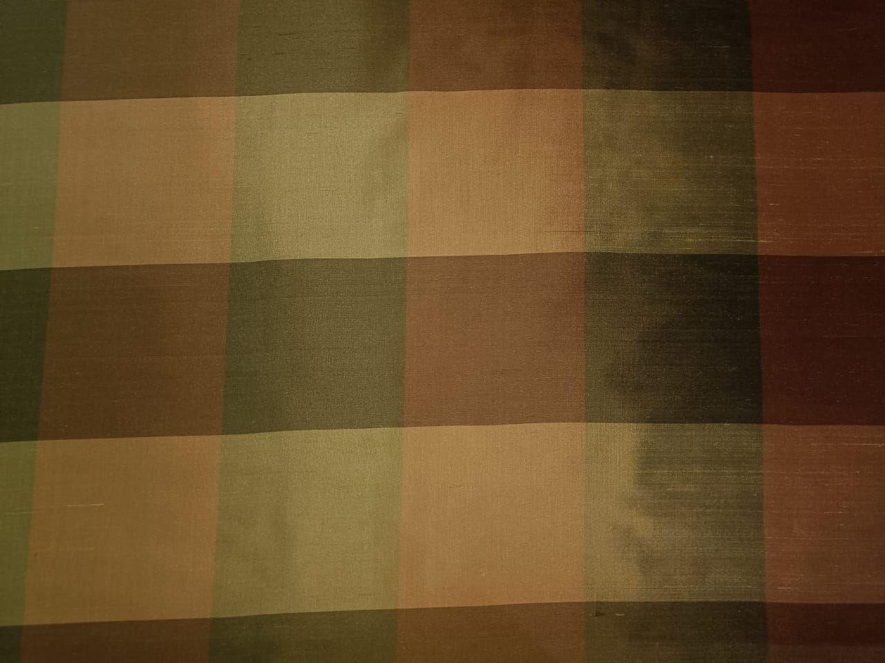 SILK Dupioni FABRIC Shades of Green &amp; Brown Colour plaids DUPC28[2]