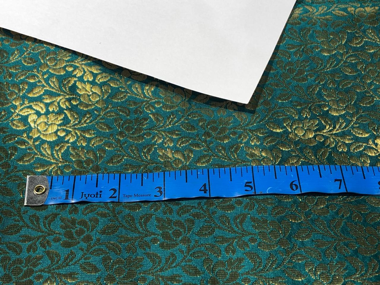 Brocade Fabric TEAL FLORAL VINE  Jacquard x metallic gold  Color 44" wide BRO976[4]