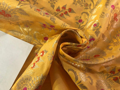 Brocade fabric 44" wide floral metallic jacquard available in 4 colors yellow/burgundy, black and white