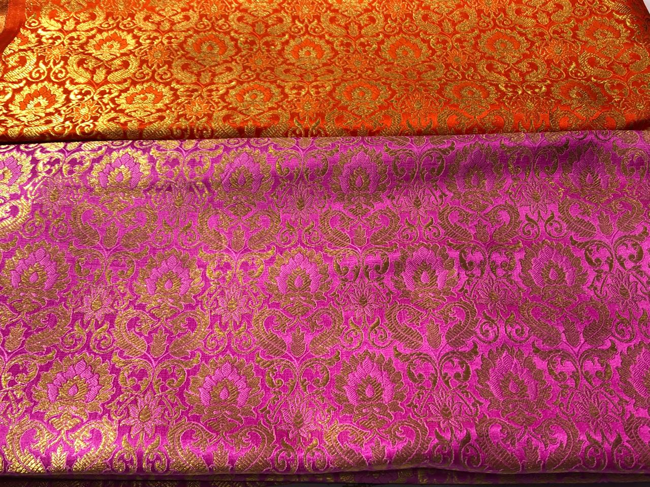 Silk Brocade Fabric with gold jacquard  available in 2 colors orange and pink  BRO988[4/5]