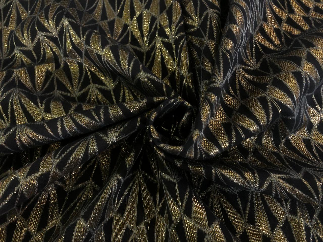 COTTON FABRIC 54" WIDE BLACK WITH GOLD  METALIC LUREX STRIPES [16797]