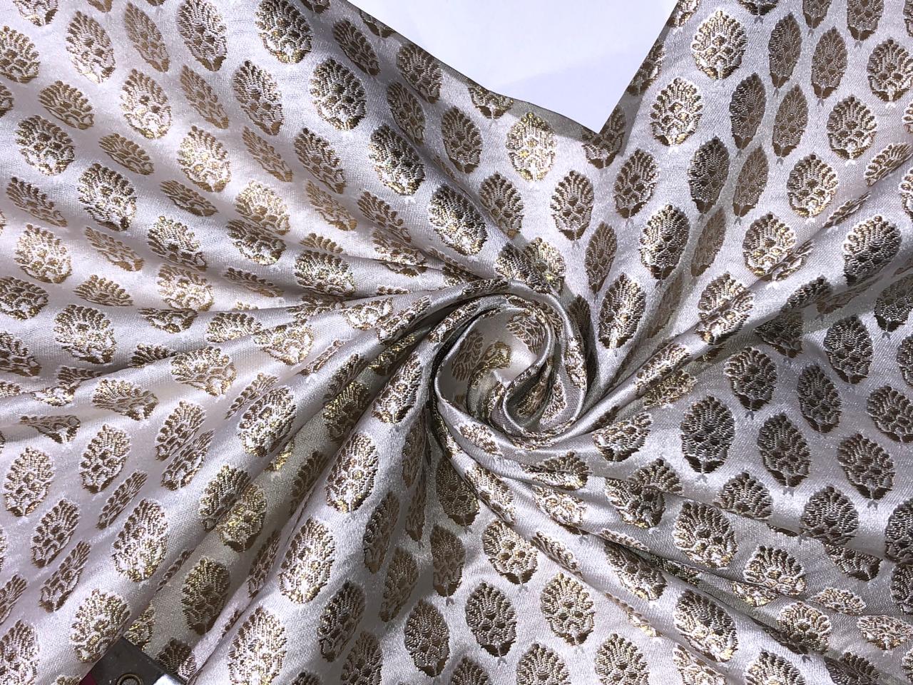 Silk Brocade fabric 44" wide  IVORY WITH METALIC GOLD MOTIF JACQUARD BRO 980 available in 3 designs