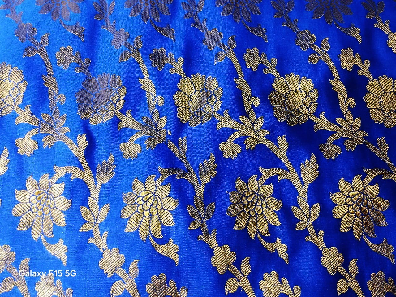 Silk Brocade fabric Royal blue x metallic gold color 44" wide BRO773[5]