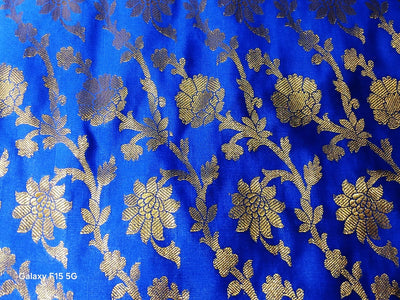 Silk Brocade fabric Royal blue x metallic gold color 44" wide BRO773[5]