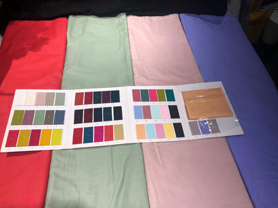 Soft linen blended with viscose polyester & cotton, available  in 35 colors 44'wide happy indigo, asparagus, scarlet and millennial pink