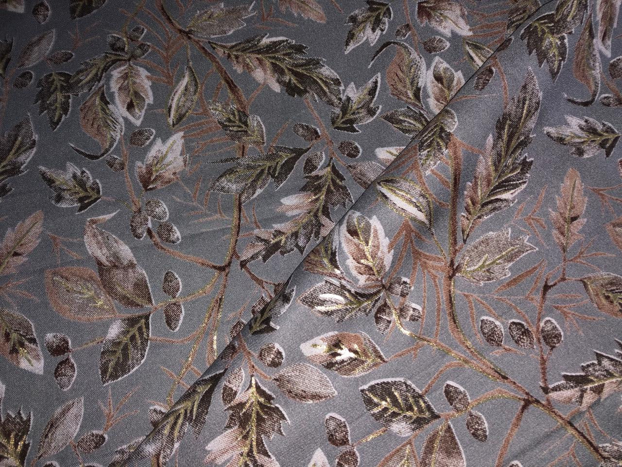 Premium Viscose Rayon fabric with foil print LEAFY VINES 58" wide available in TWO  colors WINE DEREK AND GREY