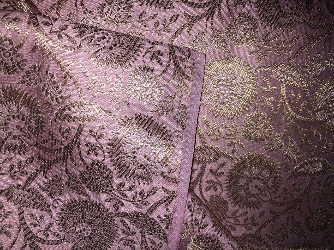 Silk Brocade Fabric metallic gold jacquard  44" wide BRO952 available in 4 colors turquoise/pink/lavender blue and peach