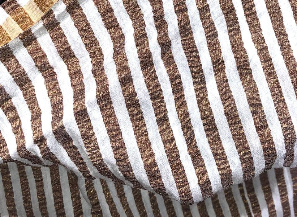 SILK  Crushed MUGA SILK TISSUE STRIPES available in 4 colors crinkle gold x gold stripe/dark ivory x copper/golden cream x silver/silver x gold