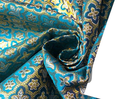 Brocade Fabric Jacquard x metallic gold Gold Color 44" WIDE BRO977 available in 7 colors bright pink , red,royal blue,teal,parrot green,mulberry and ivory