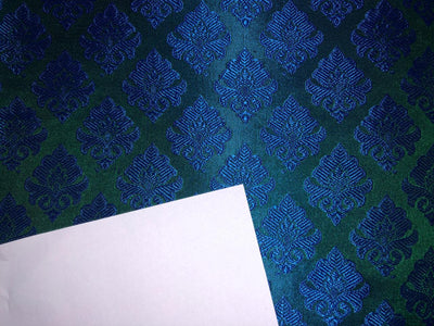 Silk Brocade Fabric  emerald green with royal blue motif 44" wide BRO954[2]