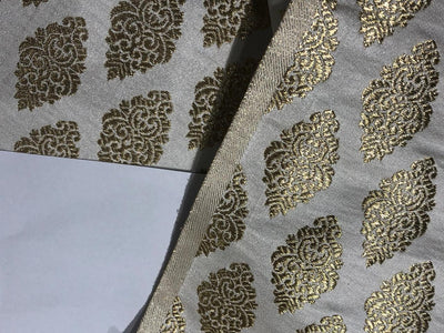 Silk Brocade fabric 44" wide  IVORY WITH METALIC GOLD MOTIF JACQUARD BRO 980 available in 3 designs