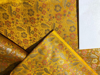 Silk Brocade  fabric~  44" wide FLORAL  jacquard available in 3 colors light olive ,mango and nude beige