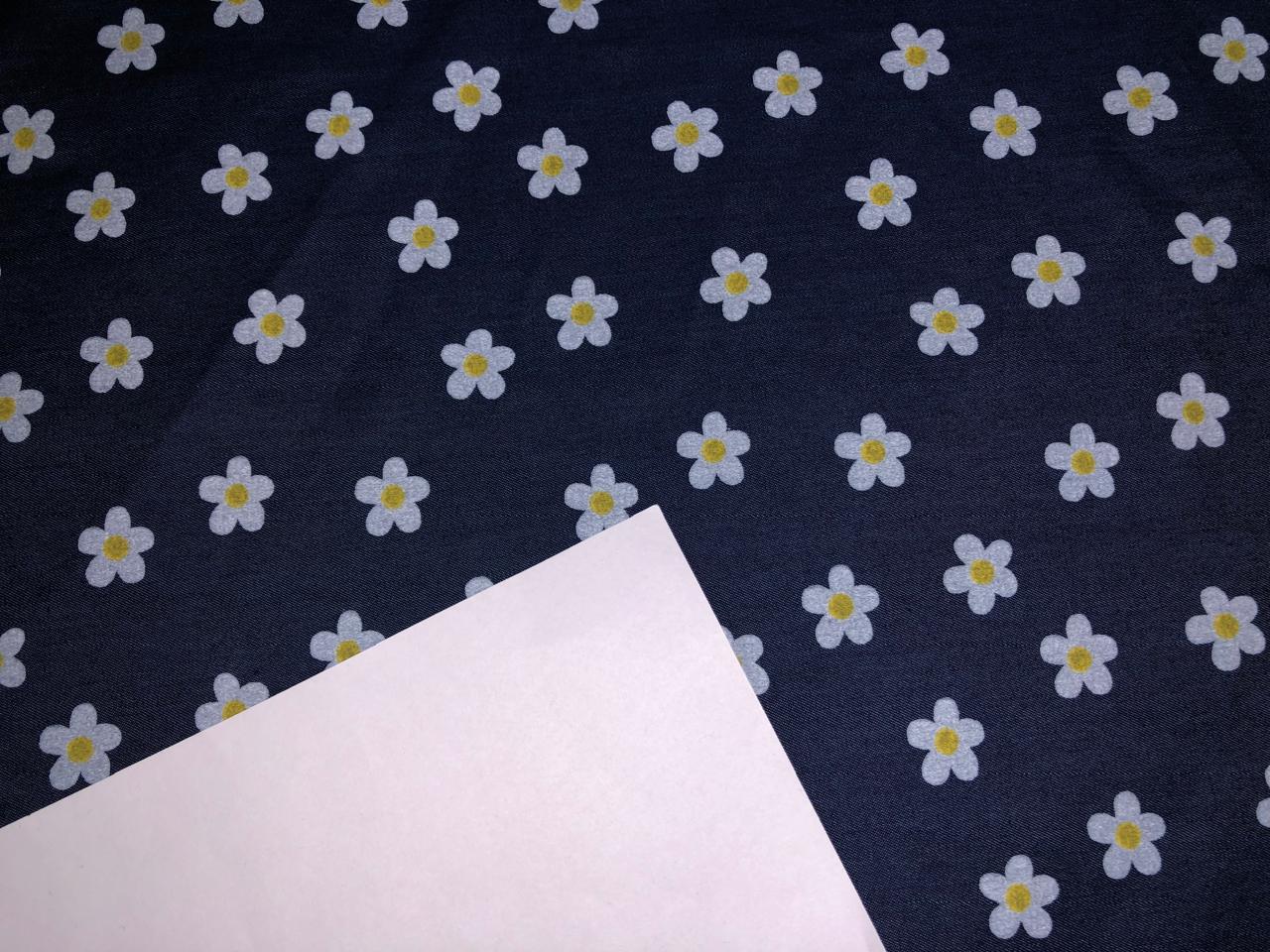 100% Cotton Denim  Fabric 58" wide flower print motifs [16887]