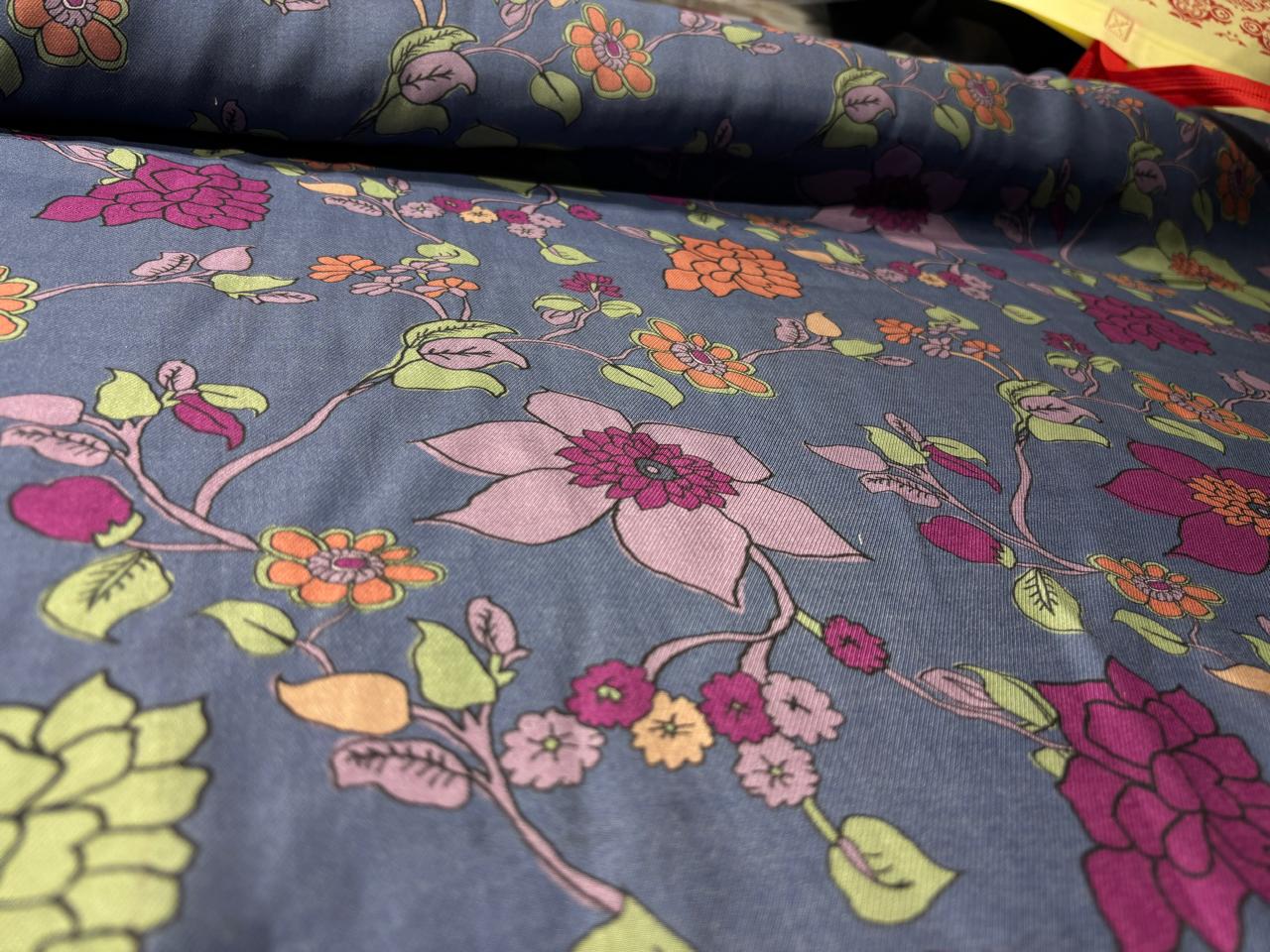 Viscose TWILL Digital Floral Print 41&quot; wide available in 2 colors mustard , slate blue and berry