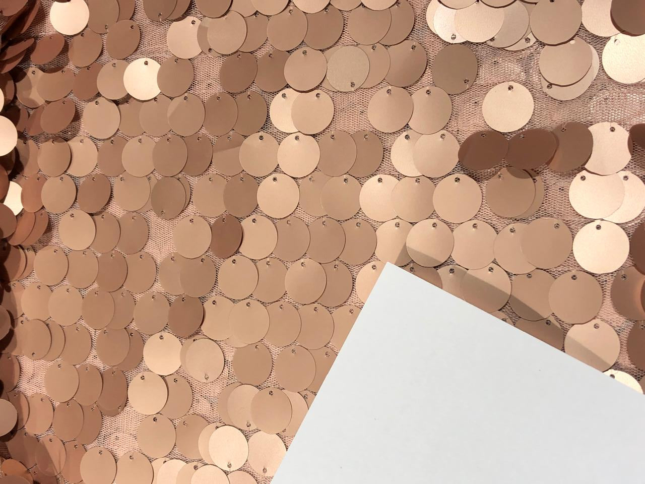 Sequin Net Jumbo Tear Drop fabric with lycra/ stretch 58" wide available in 3 colors blush/rose gold and gold