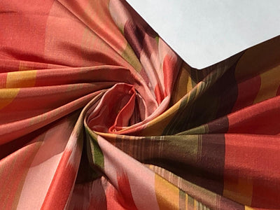 100% silk taffeta fabric SHADES OF PEACH, GREEN AND SALMON 54&quot; wide SINGLE LENGTH OF 4 YARDS