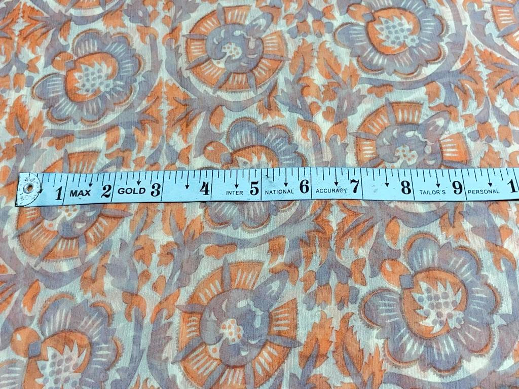 Chiffon printed  cream ,orange peach and light grey color fabric 58" wide [15450]