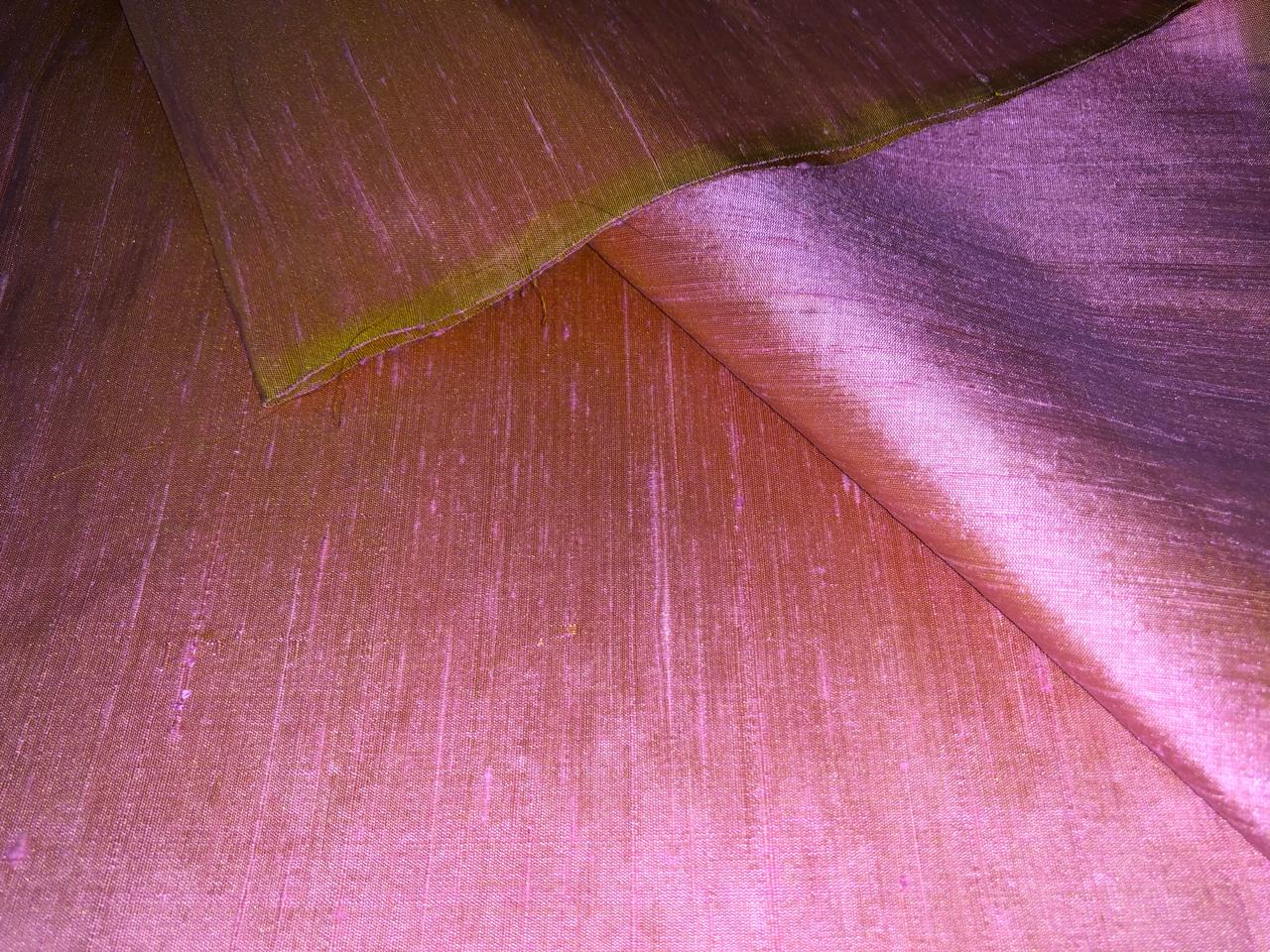 100% PURE SILK DUPIONI FABRIC PINK X GOLD colour 44&quot; wide WITH SLUBS*MM31[3]
